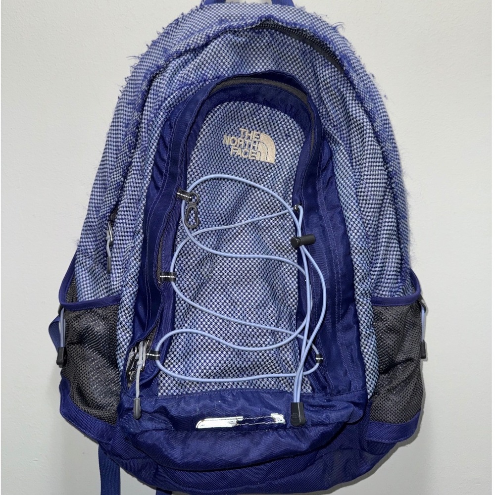 The North Face Jester Backpack Blue Check Pattern T196 T596 Hiking School Bag